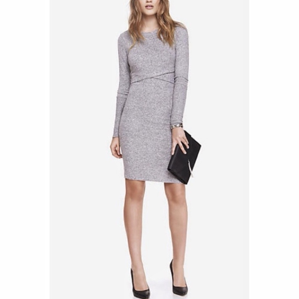 Express Cozy Soft Knit Chic Gray Midi Dress Size Large Minimalist